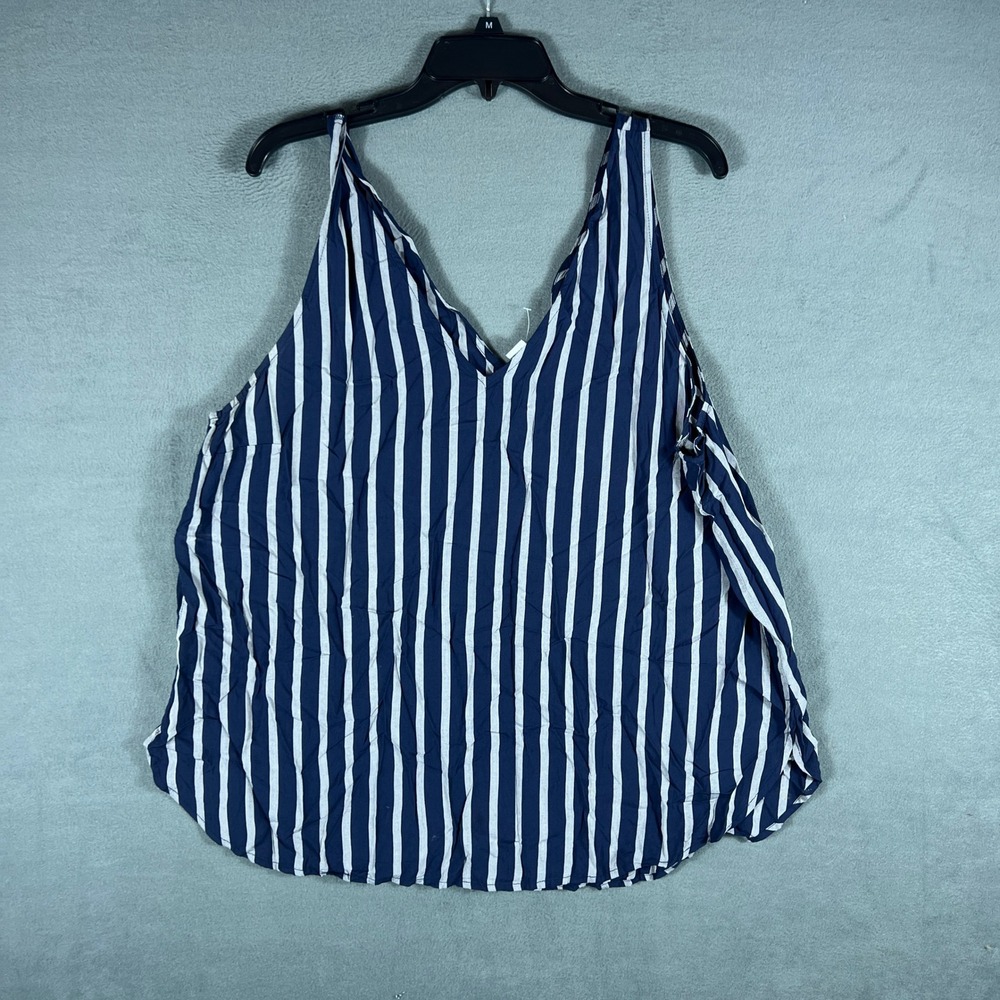 Old Navy Womens Cami Tank Top XL Blue White Striped Relaxed Sleeveless V-Neck